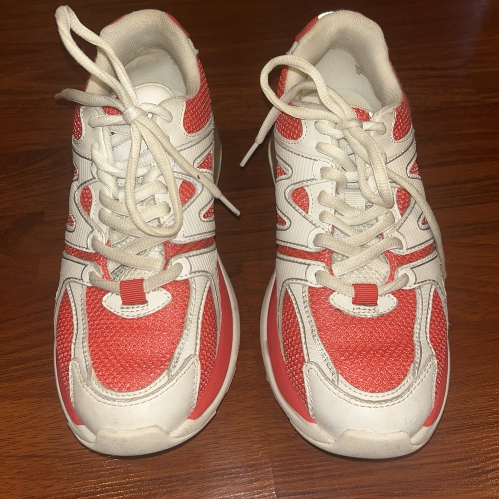 Michael Kors SG22L Womens Red White Leather Mesh Chunky Sneakers Size 8M - Picture 2 of 9